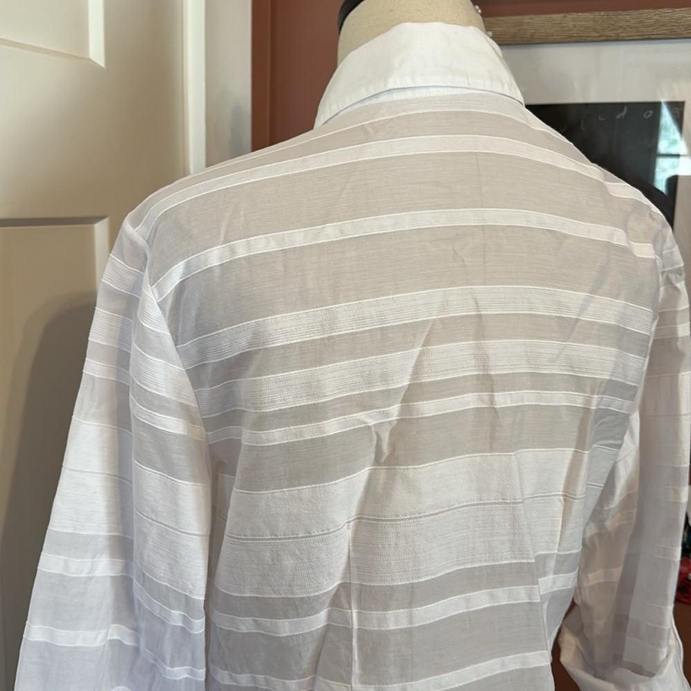 Anne Fontaine Lany White sheer striped pattern Button-Up 10 rolled sleeve Shirt - Picture 8 of 13
